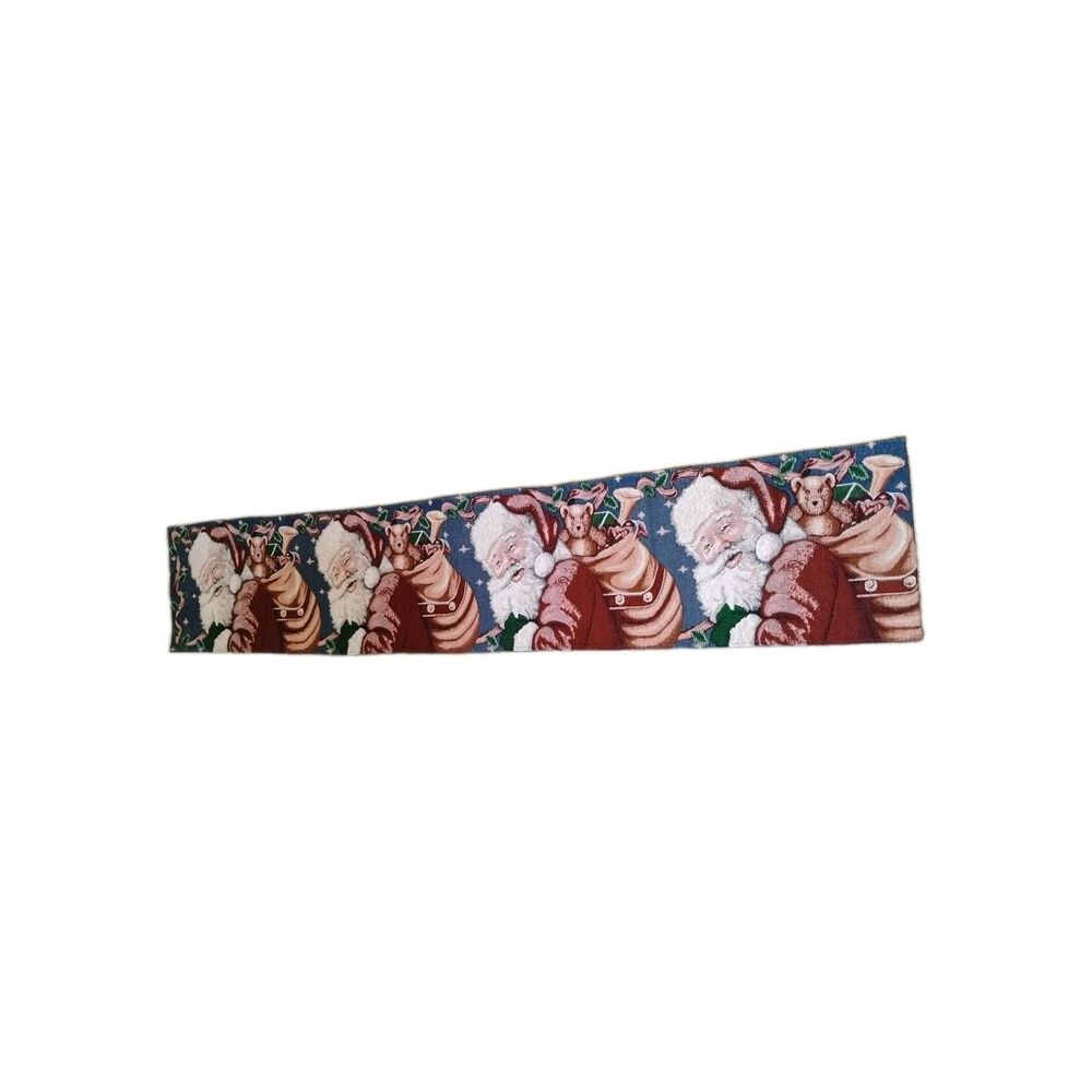 Santa Claus Merry Christmas Table Runner Holiday Present Bear 12 x 67